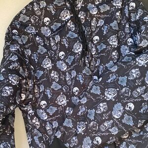 Men's Black and Blue Graphic Puffer Jacket